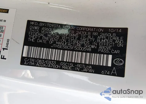 2015 Lexus Rc 350 z USA, uszkodzony, nr VIN JTHSE5BC5F5000598